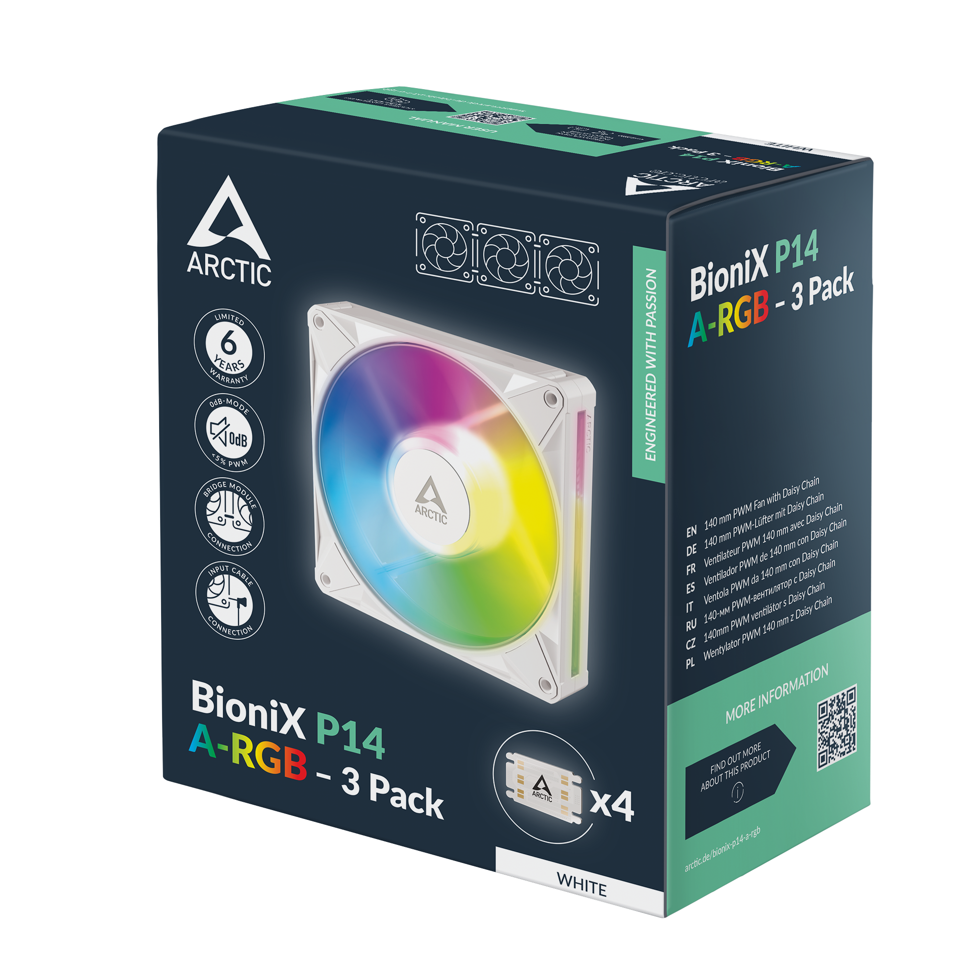 Комплект вентилатори ARCTIC BioniX P14 A-RGB PWM 140mm Daisy Chain - Бял