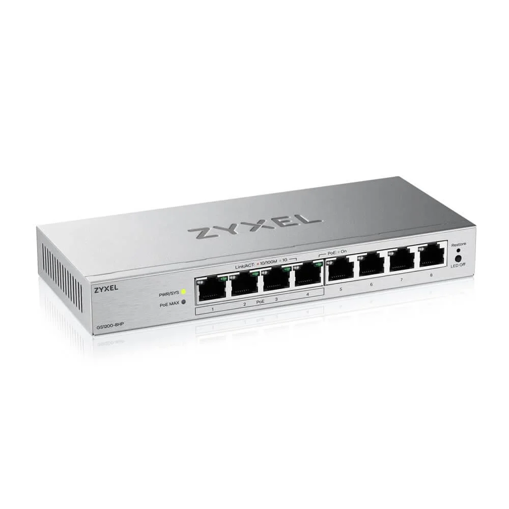 Суич ZyXEL GS-1200-8HPV3, 8 портов, Gigabit, webmanaged