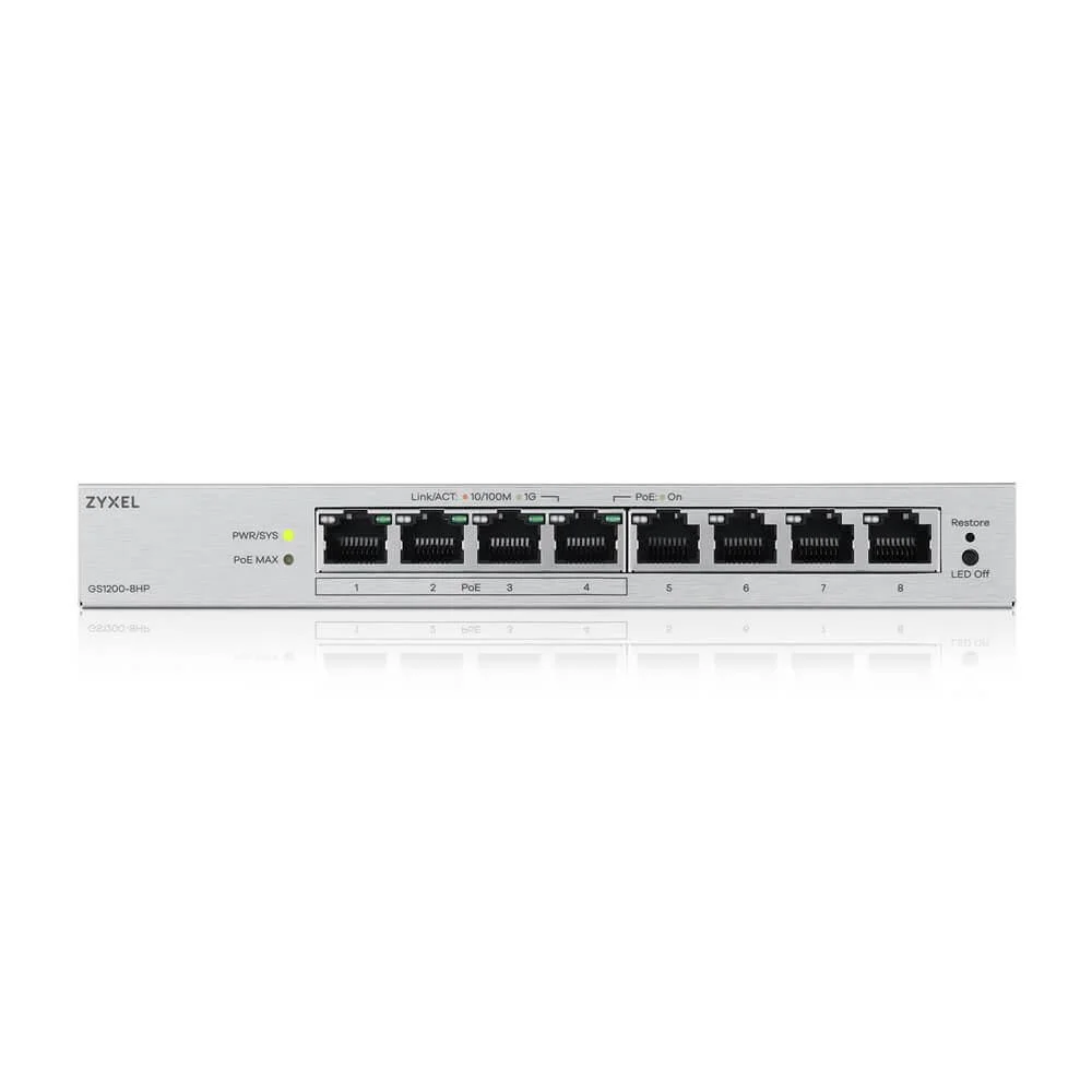 Суич ZyXEL GS-1200-8HPV3, 8 портов, Gigabit, webmanaged