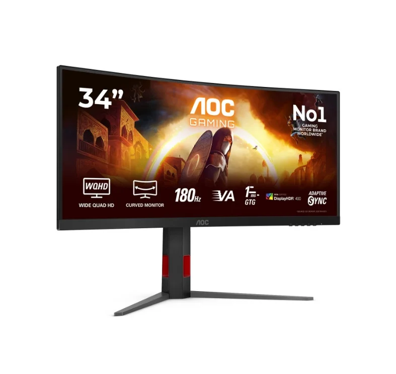 Монитор AOC CU34G4CA, 34" Curved 1500R, Fast VA, WLED, 3440x1440, 180Hz, 1ms GtG, 0.5ms MPRT, Adaptive Sync, 5Wx2, Tilt, Swivel, 2xHDMI, DP, USB hub