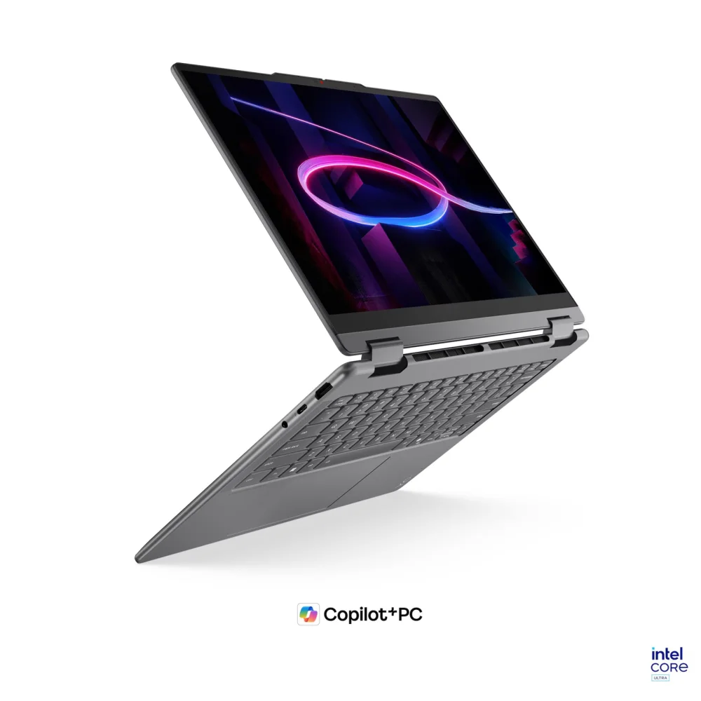 Лаптоп Lenovo Yoga 7 2-in-1 14IPH11, Intel Core Ultra 5 325, 24GB Soldered LPDDR5X-7467, 1TB SSD M.2 2242, Intel Graphics, 14" 2.8K WQXGA+ (2880x1800) OLED, 120Hz, HDR, Glass, Touch, X-Rite, Luna Grey - 83TC0022BM