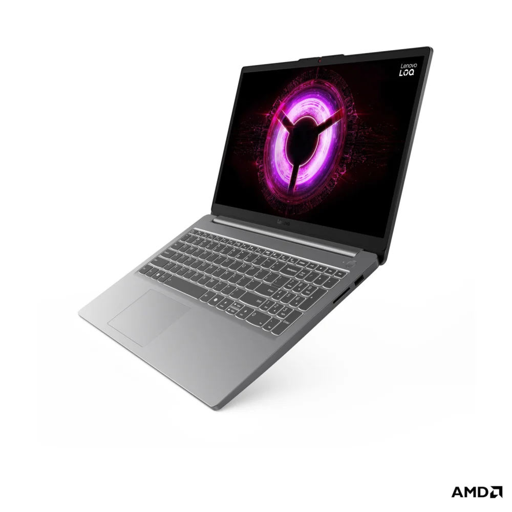 Лаптоп Lenovo LOQ 15ARP10E, AMD Ryzen 7 7735HS, 16GB SODIMM DDR5-4800, 512GB SSD M.2 2242, NVIDIA GeForce RTX 4050 6GB, 15.6" FHD (1920x1080) IPS 300nits, 144Hz, FreeSync, Luna Grey - 83S000AMBM