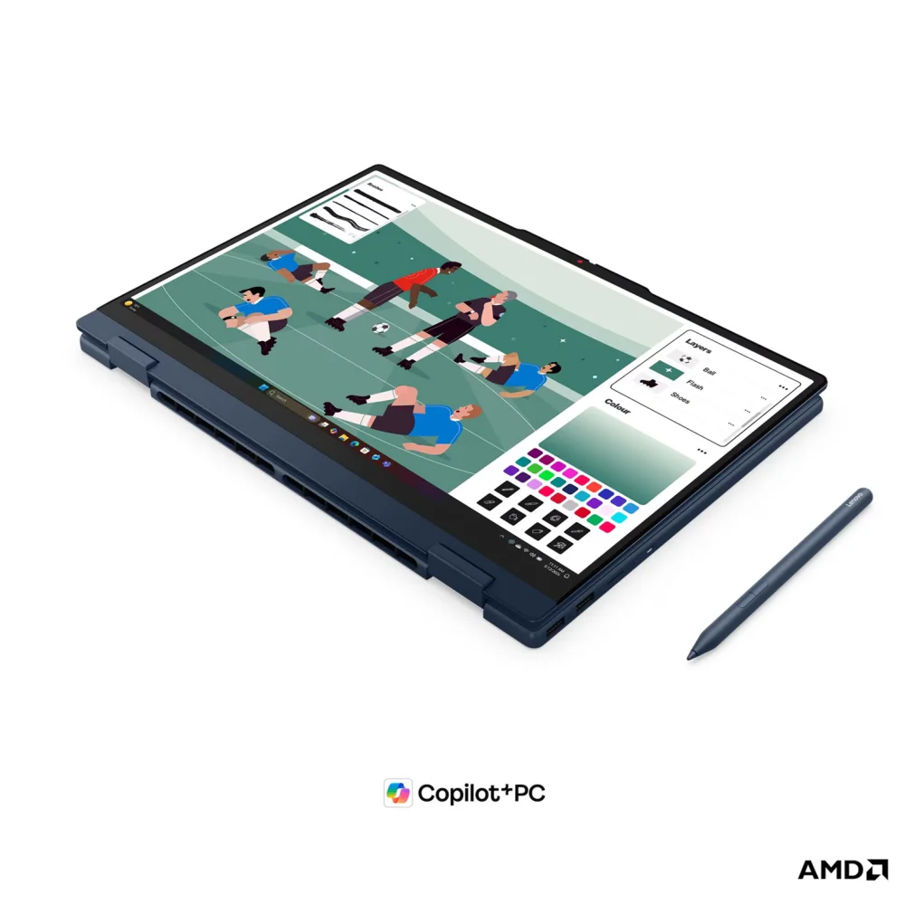 Лаптоп Lenovo IdeaPad 5 2-in-1 15AGP11, AMD Ryzen AI 7 445, 32GB SODIMM DDR5-5600, 512GB SSD M.2 2242, AMD Radeon 840M Graphics, 15.3" WUXGA (1920x1200) IPS 400nits, 60Hz, Glass, Touch, Cosmic Blue - 83UM001SBM