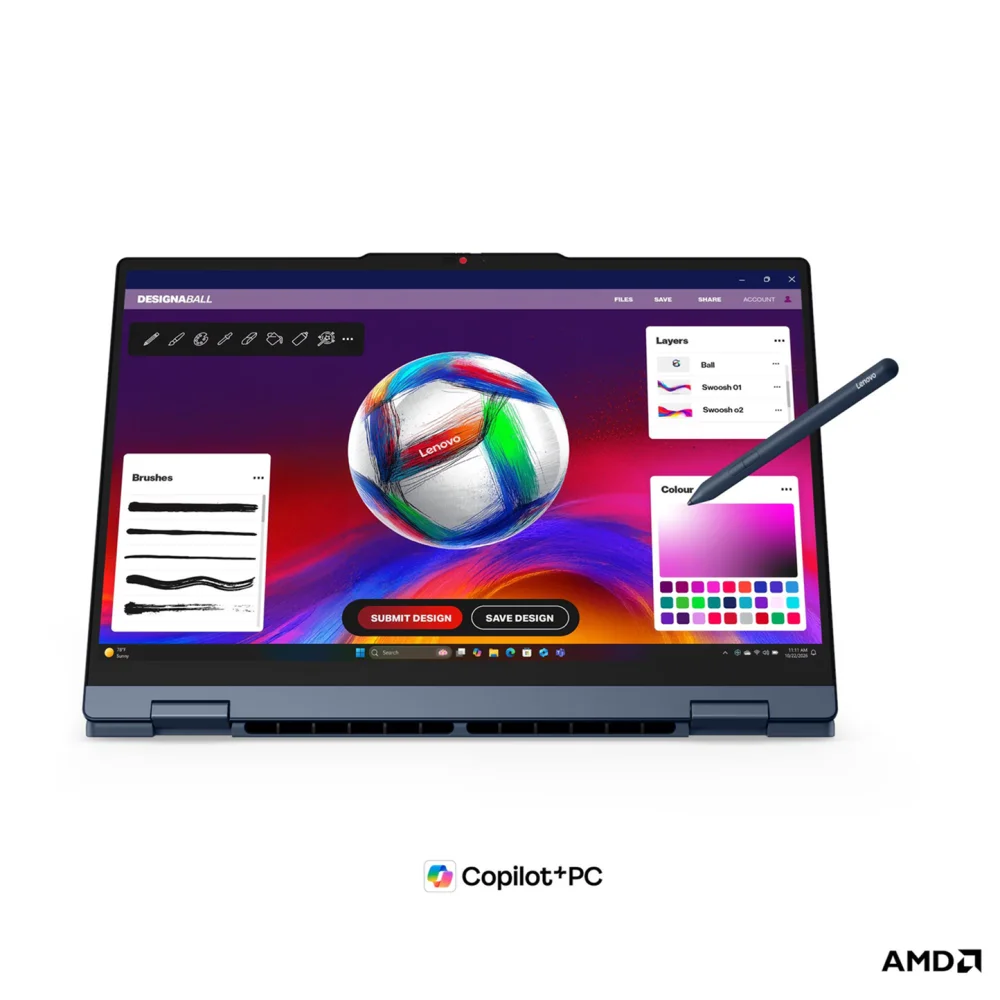 Лаптоп Lenovo IdeaPad 5 2-in-1 15AGP11, AMD Ryzen AI 7 445, 32GB SODIMM DDR5-5600, 512GB SSD M.2 2242, AMD Radeon 840M Graphics, 15.3" WUXGA (1920x1200) IPS 400nits, 60Hz, Glass, Touch, Cosmic Blue - 83UM001SBM