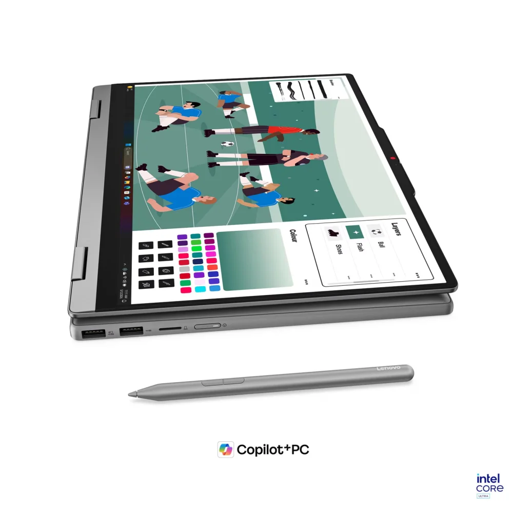 Лаптоп Lenovo IdeaPad 5 2-in-1 14IPH11, Intel Core Ultra 5 322, 16GB SODIMM DDR5-5600, Integrated Intel Graphics, 512GB SSD M.2 2242 PCIe 4.0x4, 14" WUXGA (1920x1200) IPS, Luna Grey - 83UG003PBM