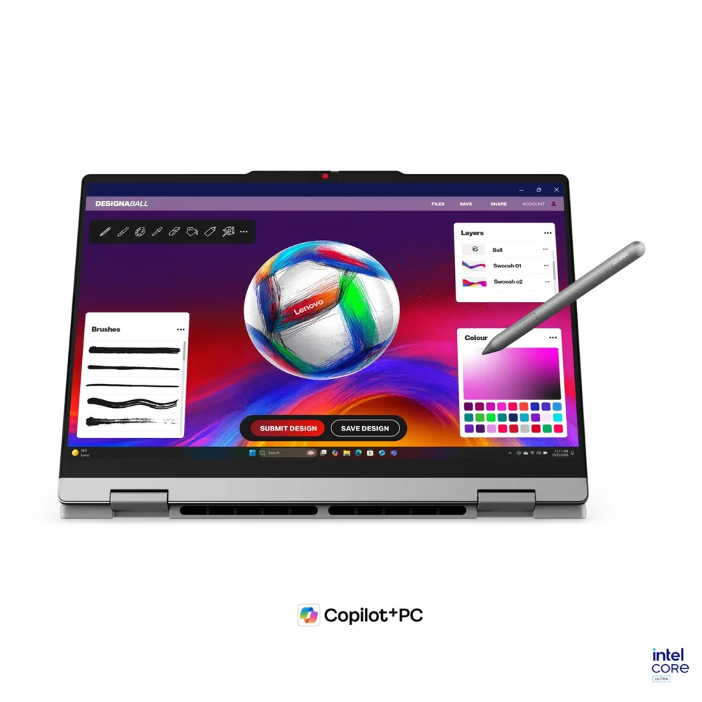 Лаптоп Lenovo IdeaPad 5 2-in-1 14IPH11, Intel Core Ultra 5 322, 16GB SODIMM DDR5-5600, Integrated Intel Graphics, 512GB SSD M.2 2242 PCIe 4.0x4, 14" WUXGA (1920x1200) IPS, Luna Grey - 83UG003PBM
