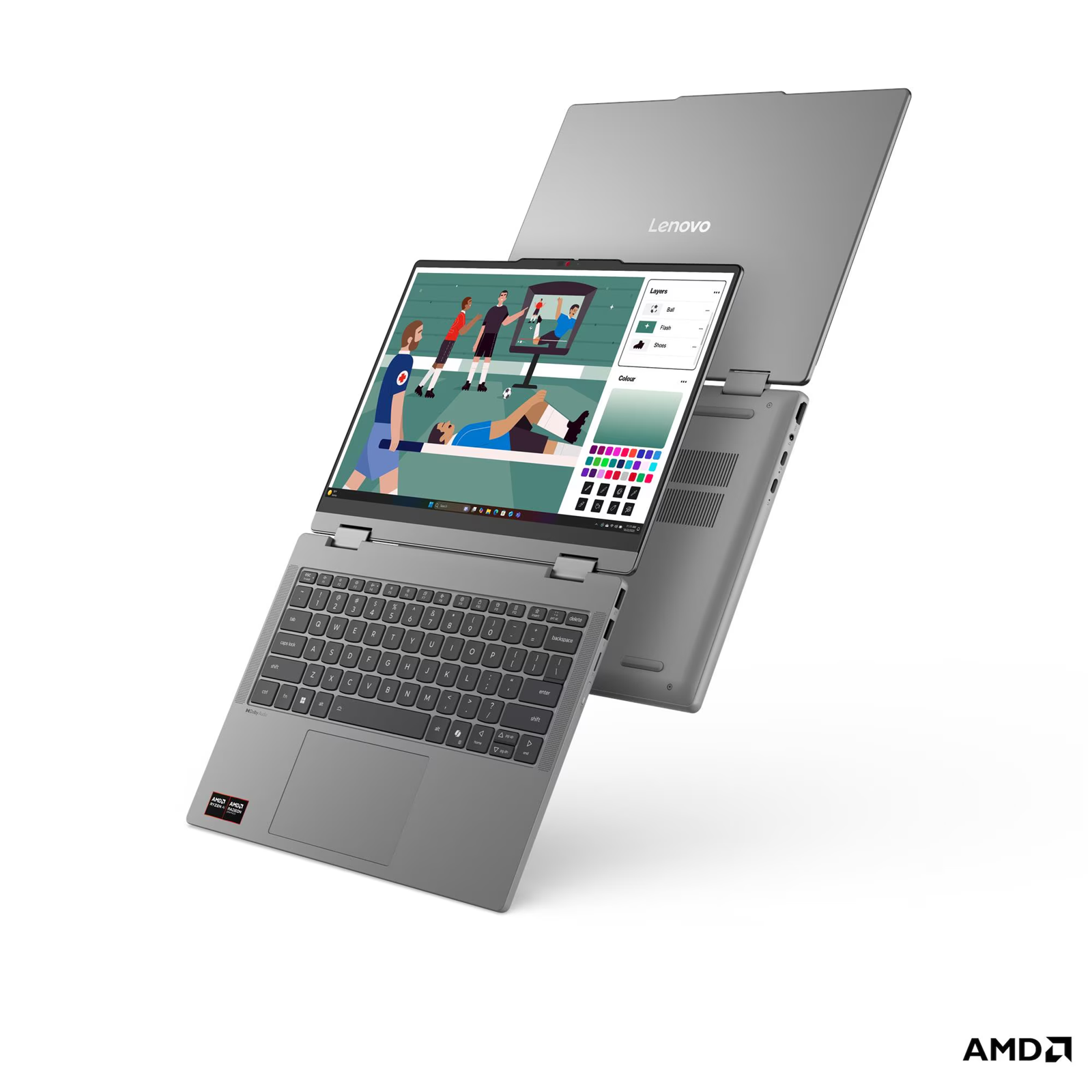 Лаптоп Lenovo IdeaPad 5 2-in-1 14AHP11, AMD Ryzen 7 250, 16GB SODIMM DDR5-5600, Integrated AMD Radeon 780M Graphics, 512GB SSD M.2 2242, 14" WUXGA (1920x1200) IPS Touch, Luna Grey - 83UJ0024BM