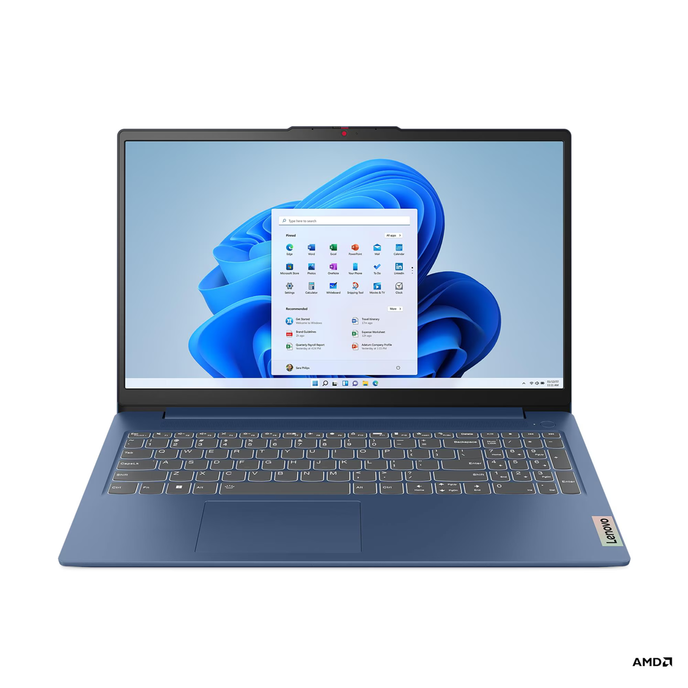 Лаптоп Lenovo IdeaPad Slim 3 15AMN8, AMD Ryzen 5 40, 16GB DDR5 RAM, 512GB M.2 NVMe SSD, AMD Radeon 610M Graphics, 15.6" IPS FHD, Blue, No Adapter - 82XQ01NABM