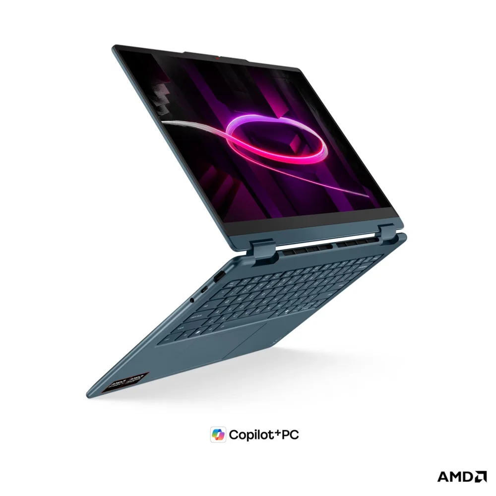 Лаптоп LENOVO Yoga 7 2-in-1 14AGP11, AMD Ryzen AI 7 445, 24GB Soldered LPDDR5X-8000, 1TB SSD M.2 2242, AMD Radeon 840M, 14" WUXGA (1920x1200) OLED, Tidal Teal - 83TD001LBM