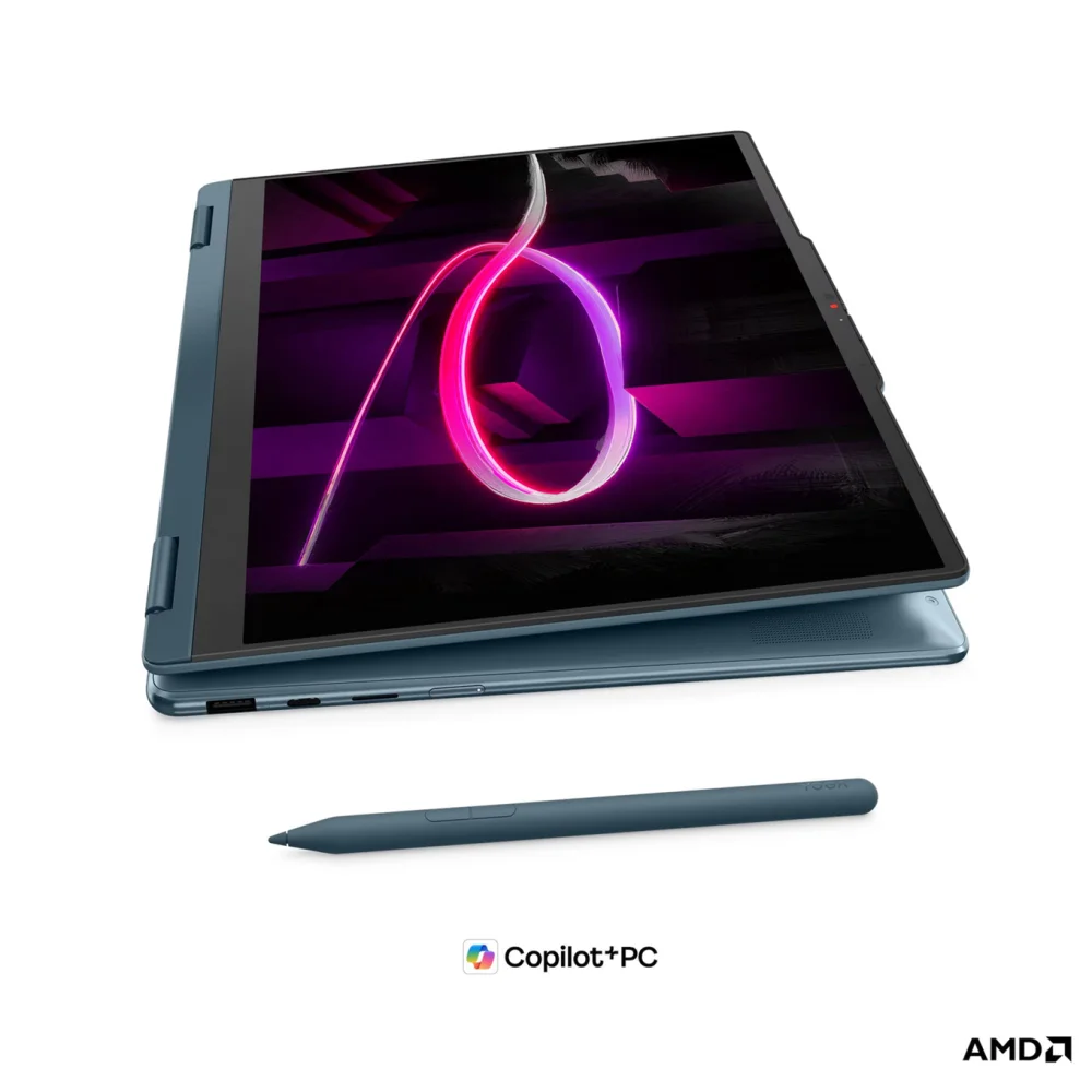 Лаптоп LENOVO Yoga 7 2-in-1 14AGP11, AMD Ryzen AI 7 445, 24GB Soldered LPDDR5X-8000, 1TB SSD M.2 2242, AMD Radeon 840M, 14" WUXGA (1920x1200) OLED, Tidal Teal - 83TD001LBM