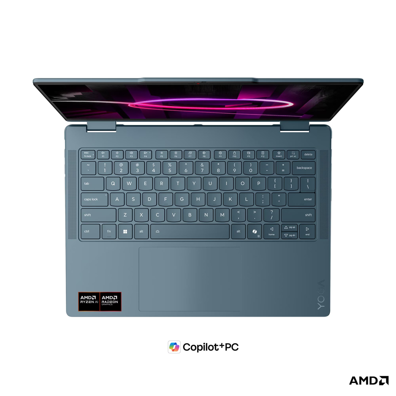 Лаптоп LENOVO Yoga 7 2-in-1 14AGP11, AMD Ryzen AI 7 445, 24GB Soldered LPDDR5X-8000, 1TB SSD M.2 2242, AMD Radeon 840M, 14" WUXGA (1920x1200) OLED, Tidal Teal - 83TD001LBM