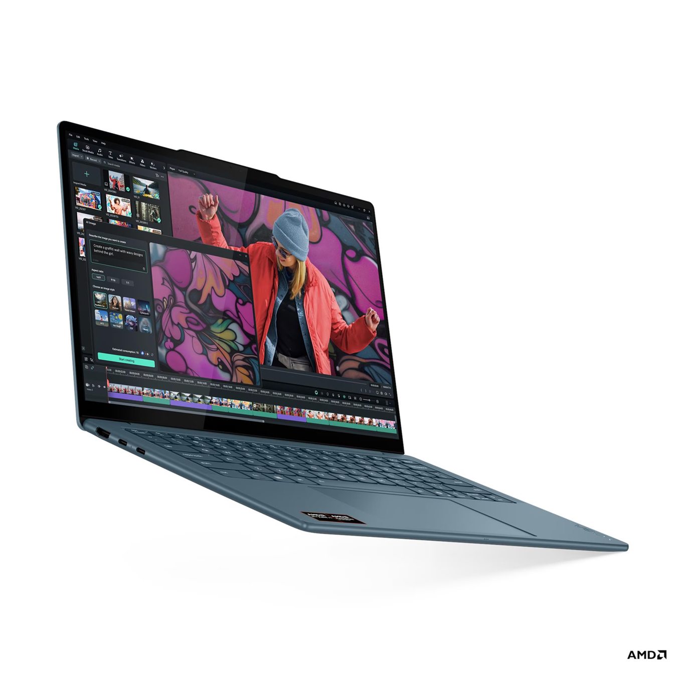 Лаптоп Lenovo Yoga Slim 7 14AKP10, AMD Ryzen AI 7 350, 32GB Soldered LPDDR5X-7500, 1TB SSD M.2 2242, AMD Radeon 860M Graphics, 14" WUXGA (1920x1200) OLED 600nits, Tidal Teal - 83JY0043BM