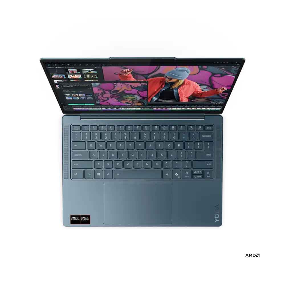 Лаптоп Lenovo Yoga Slim 7 14AKP10, AMD Ryzen AI 7 350, 32GB Soldered LPDDR5X-7500, 1TB SSD M.2 2242, AMD Radeon 860M Graphics, 14" WUXGA (1920x1200) OLED 600nits, Tidal Teal - 83JY0043BM