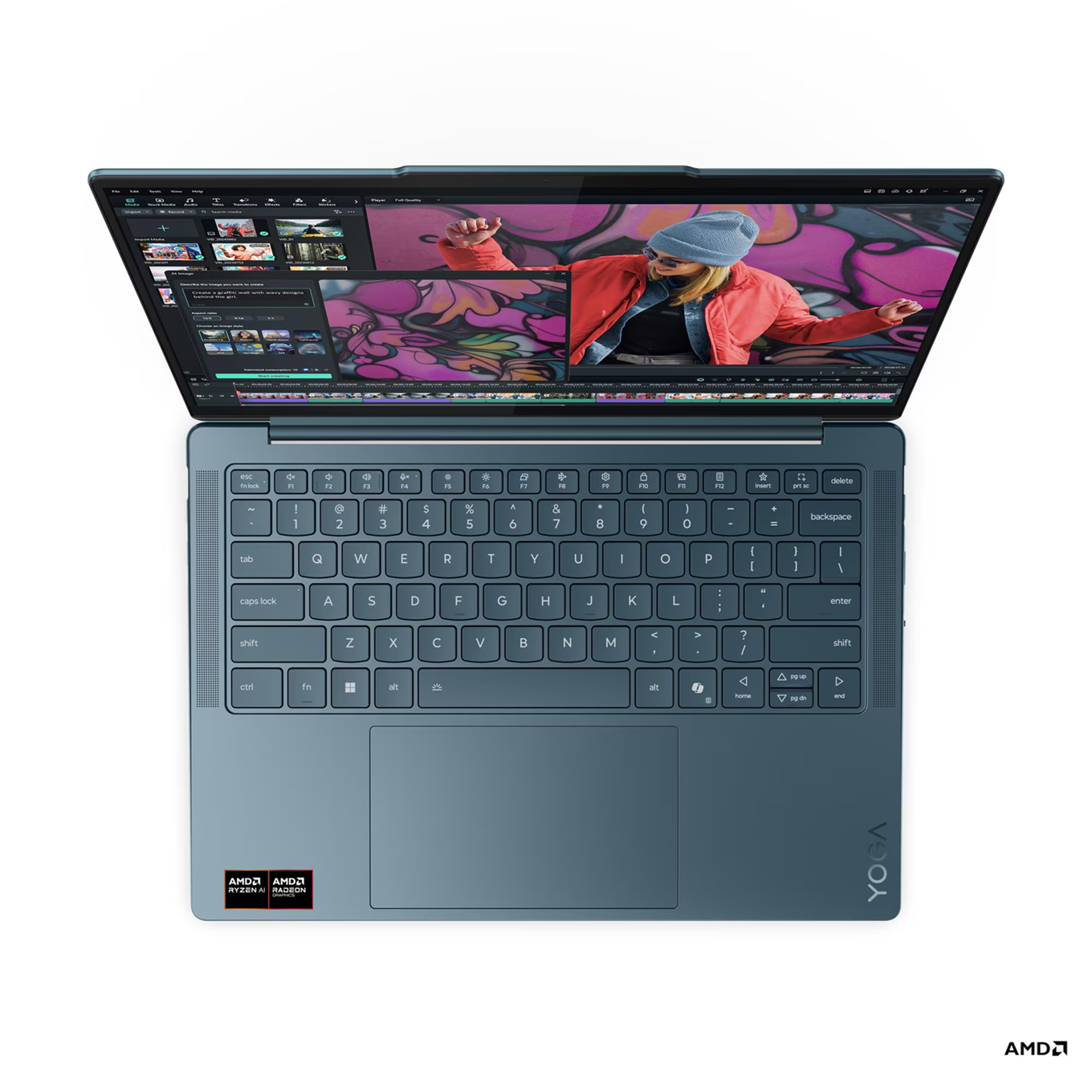 Лаптоп Lenovo Yoga Slim 7 14AKP10, AMD Ryzen AI 7 350, 32GB Soldered LPDDR5X-7500, 1TB SSD M.2 2242, AMD Radeon 860M Graphics, 14" WUXGA (1920x1200) OLED 600nits, Tidal Teal - 83JY0043BM