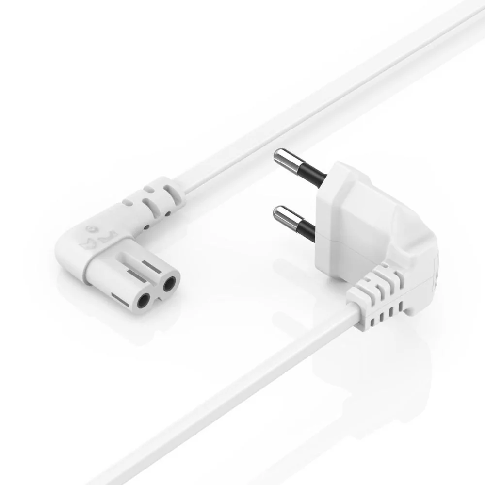 Захранващ кабел HAMA, под ъгъл 90°, евро, двоен канал/C7, 5 м, бял
