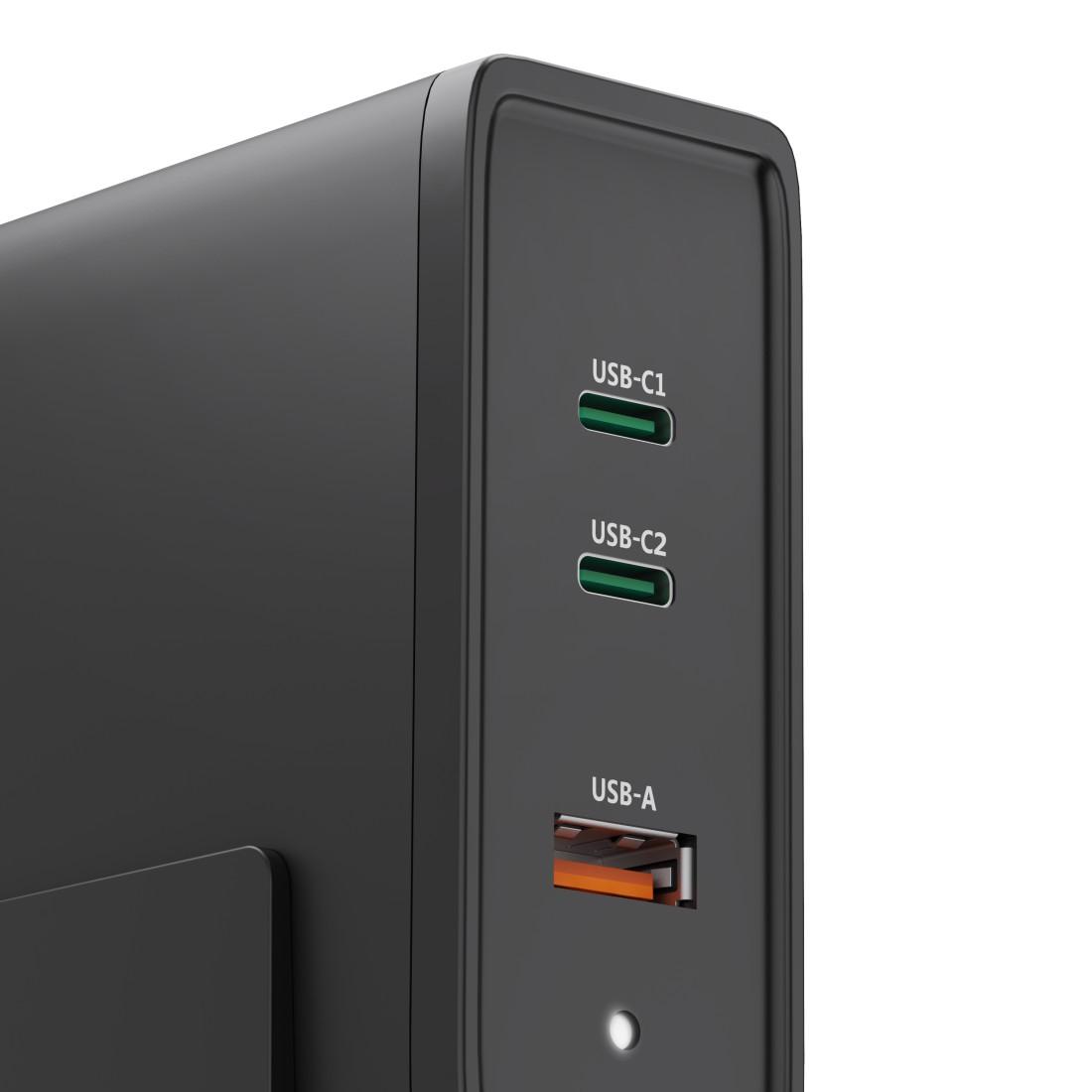 HAMA Зарядна станция 140W, USB-C, 3 порта, GaN, Power Delivery (PD)