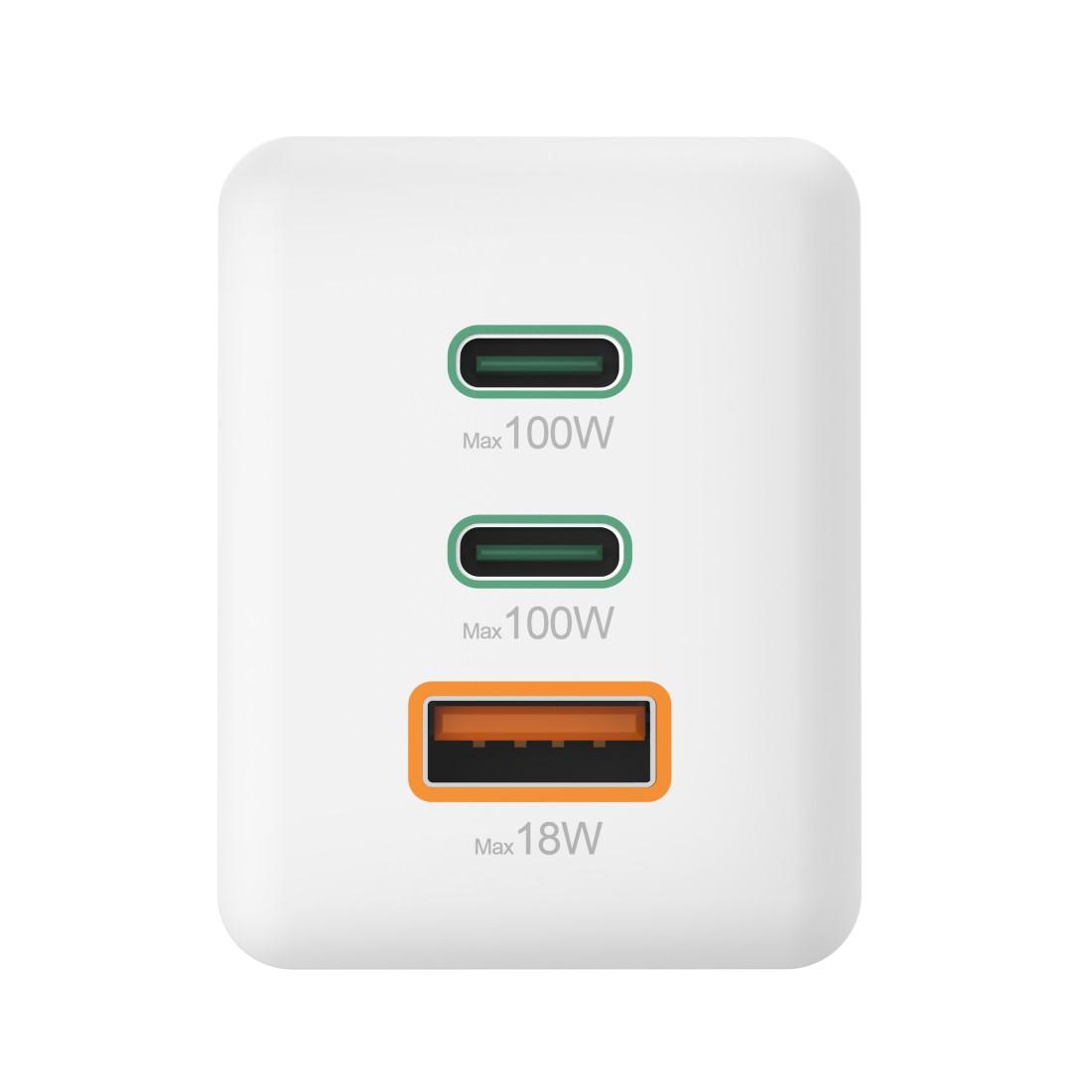 HAMA Комплект Бързо зарядно и кабел за зареждане, 100 W GaN, 2x USB-C PD, 1x USB-A QC