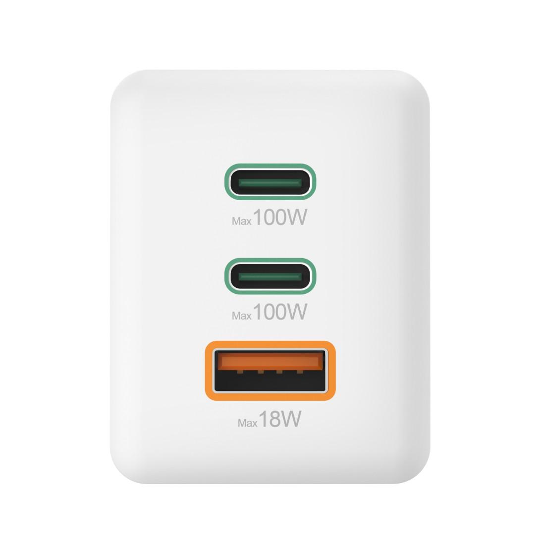 HAMA Комплект Бързо зарядно и кабел за зареждане, 100 W GaN, 2x USB-C PD, 1x USB-A QC