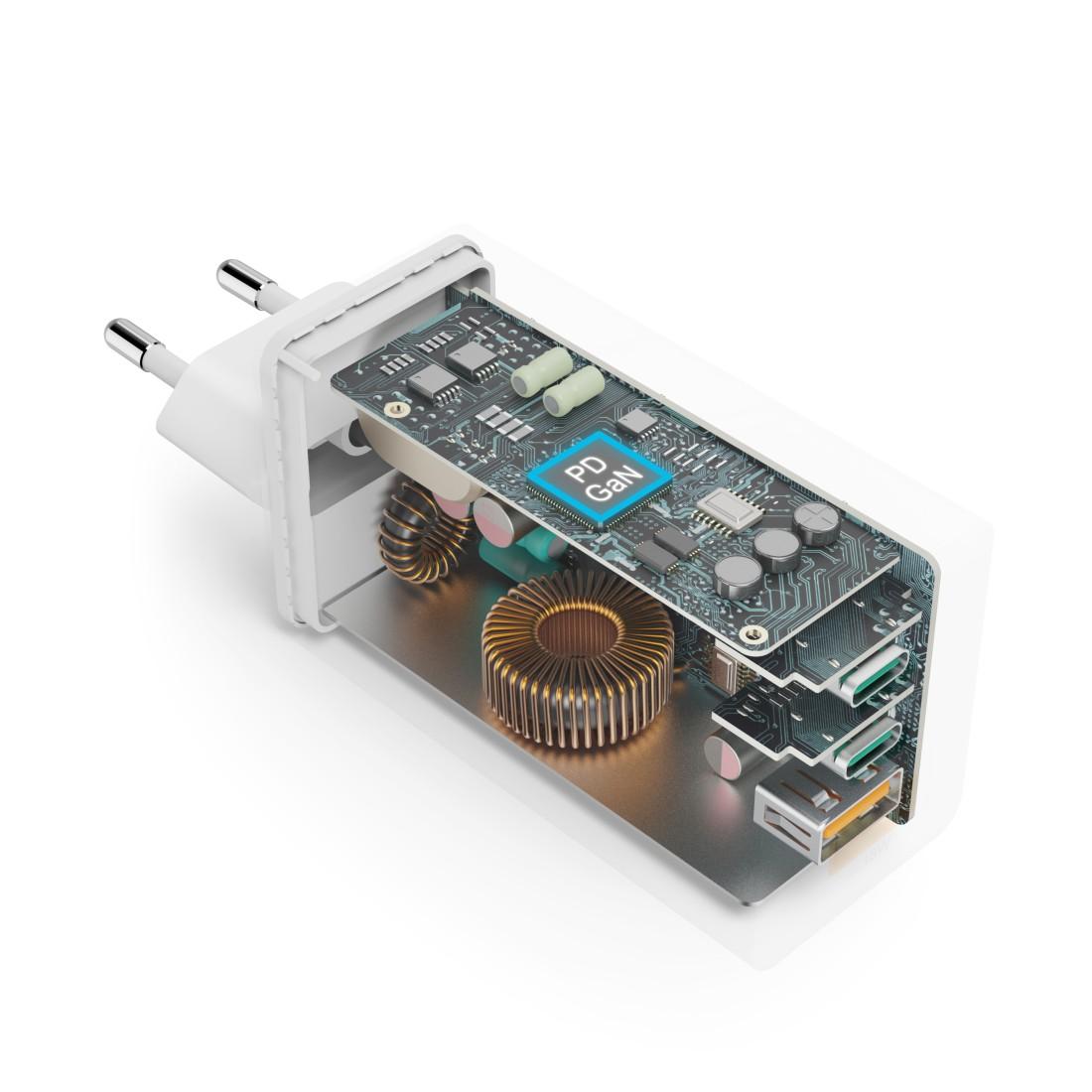 HAMA Комплект Бързо зарядно и кабел за зареждане, 100 W GaN, 2x USB-C PD, 1x USB-A QC