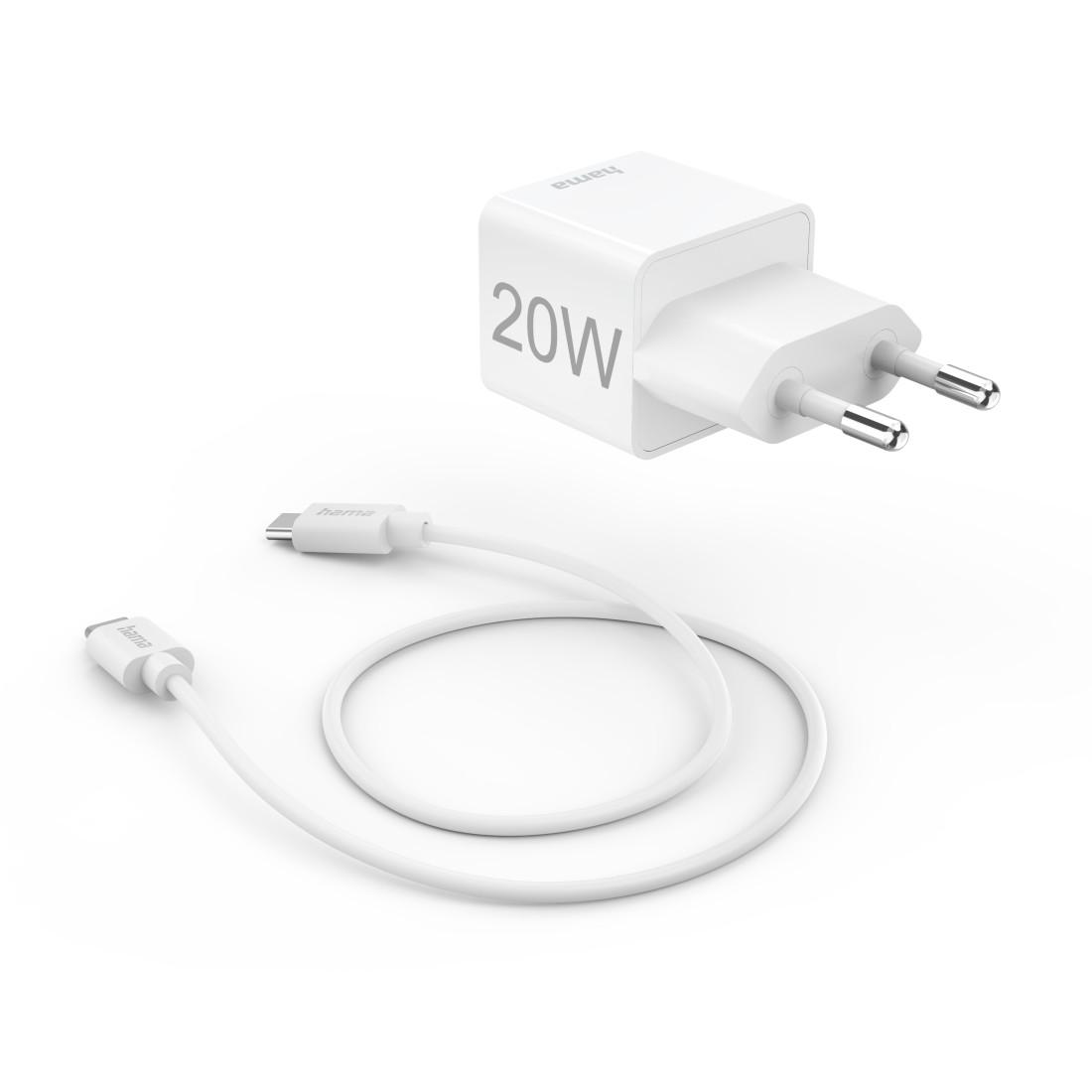 HAMA Комплект бързо мини зарядно с USB-C кабел за зареждане, PD, 20W, 1 м, бяло