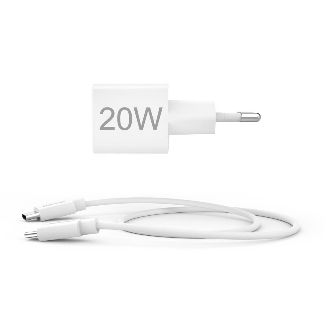 HAMA Комплект бързо мини зарядно с USB-C кабел за зареждане, PD, 20W, 1 м, бяло