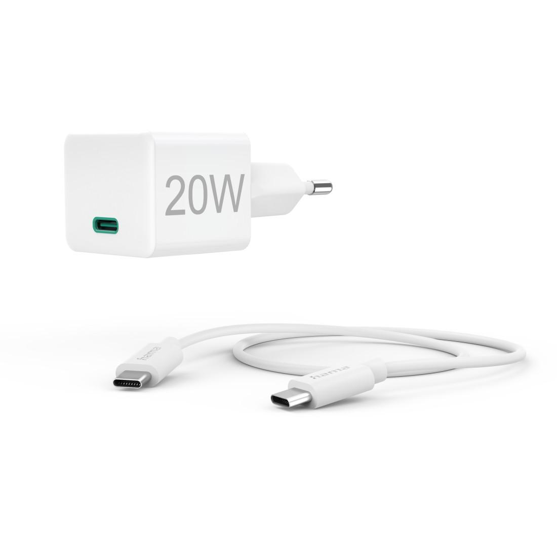 HAMA Комплект бързо мини зарядно с USB-C кабел за зареждане, PD, 20W, 1 м, бяло