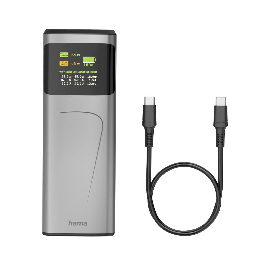 HAMA Външна батерия “High Power”, 65 W, 20000 mAh, 2x USB-C, USB-A, Fast Charging