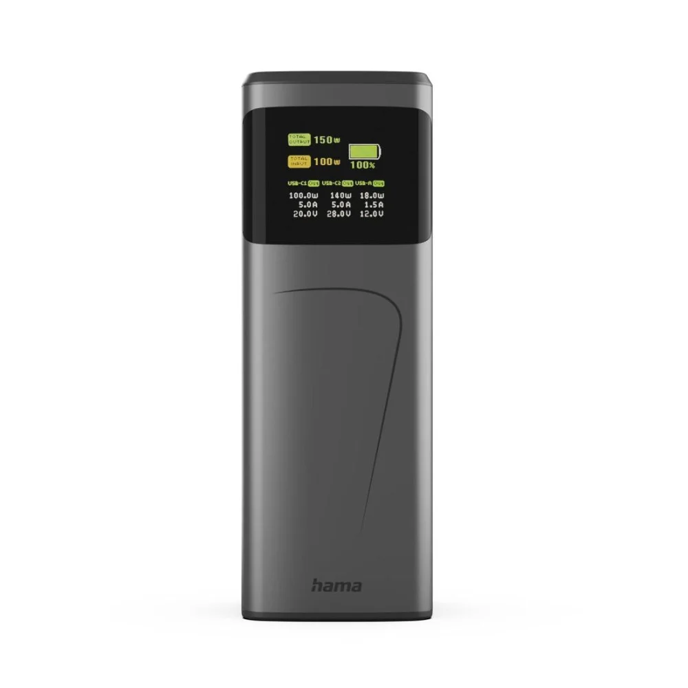 HAMA Външна батерия “High Power”, 150 W, 24000 mAh, 2x USB-C, USB-A, бързо зареждане