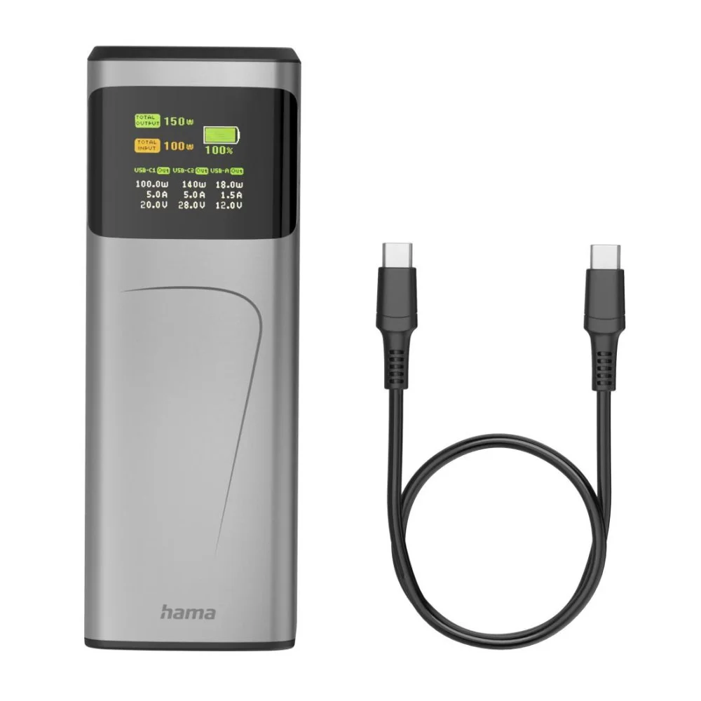 HAMA Външна батерия “High Power”, 150 W, 24000 mAh, 2x USB-C, USB-A, бързо зареждане