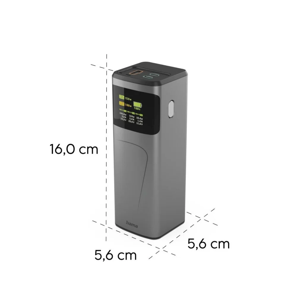 HAMA Външна батерия “High Power”, 150 W, 24000 mAh, 2x USB-C, USB-A, бързо зареждане
