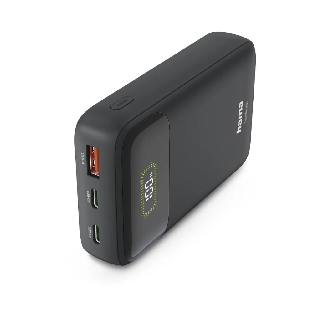 HAMA Външна батерия "PD10-W20", 10000 mAh, 3 изхода: 2 x USB-C, USB-A, Бързо зареждане