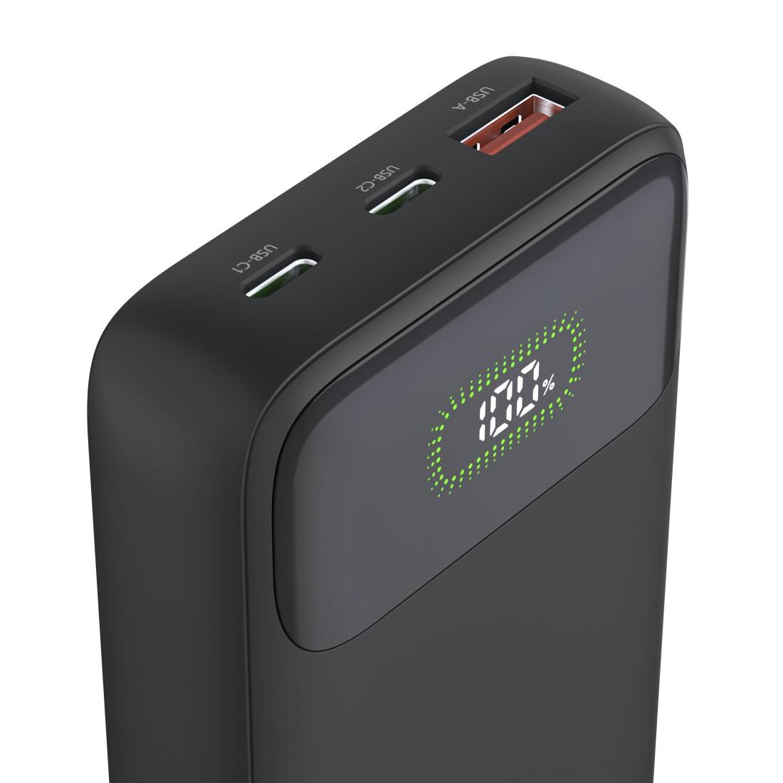 HAMA Външна батерия "PD10-W20", 10000 mAh, 3 изхода: 2 x USB-C, USB-A, Бързо зареждане