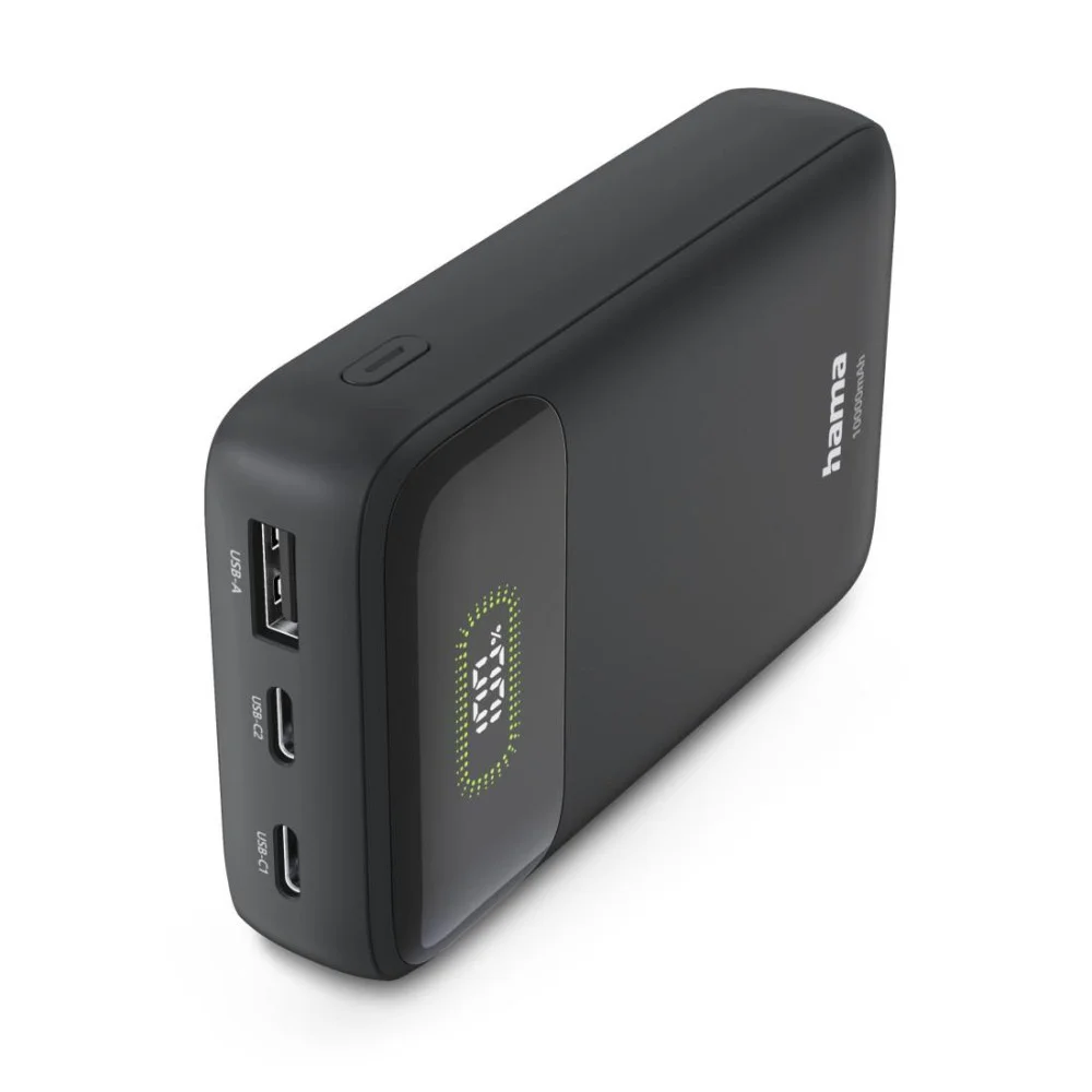 HAMA Външна батерия "PD10-W20", 10000 mAh, 3 изхода: 2 x USB-C, USB-A, Бързо зареждане