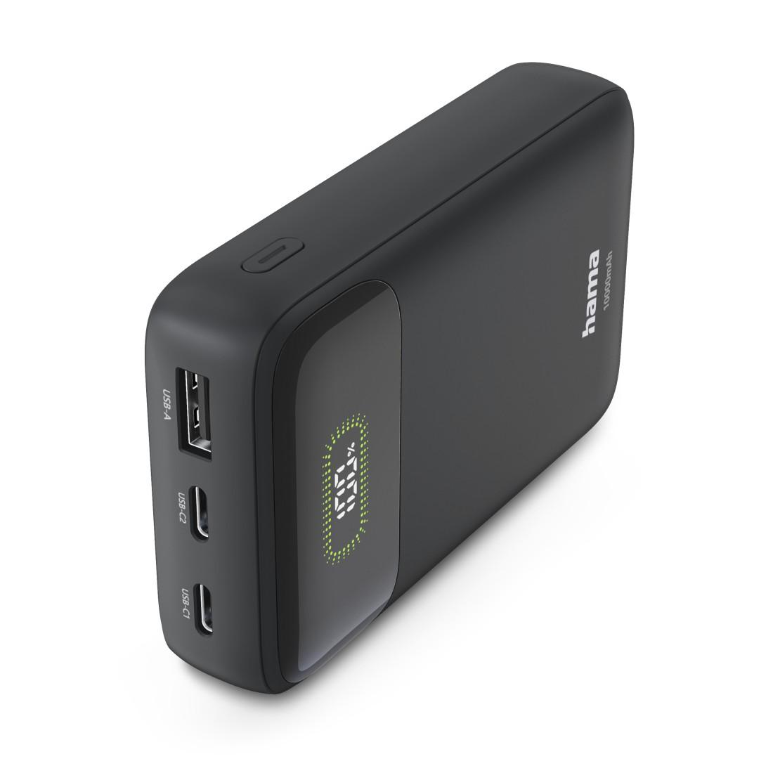 HAMA Външна батерия "PD10-W20", 10000 mAh, 3 изхода: 2 x USB-C, USB-A, Бързо зареждане