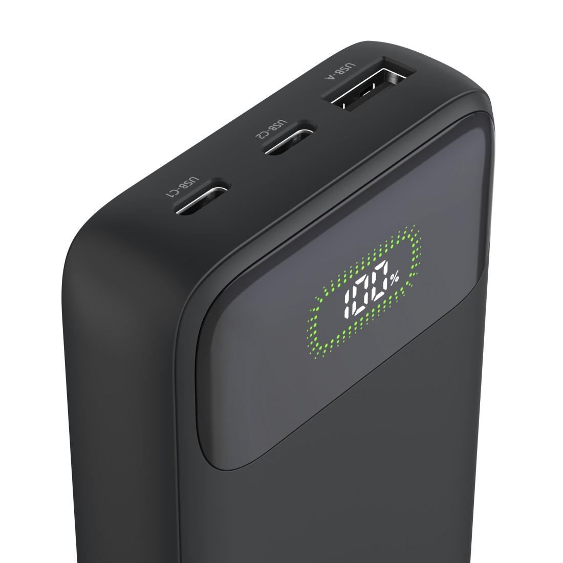 HAMA Външна батерия "PD10-W20", 10000 mAh, 3 изхода: 2 x USB-C, USB-A, Бързо зареждане