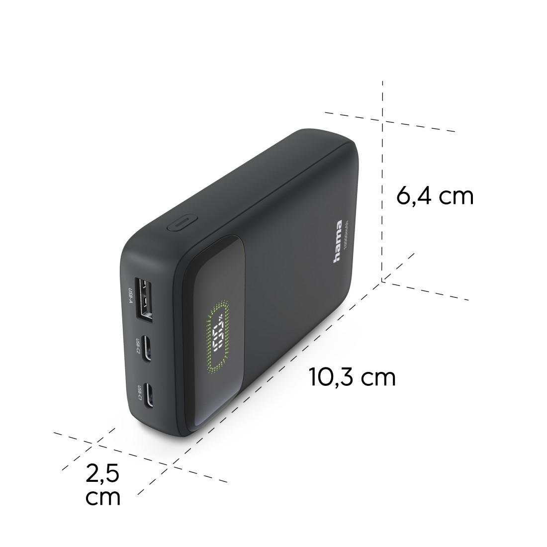 HAMA Външна батерия "PD10-W20", 10000 mAh, 3 изхода: 2 x USB-C, USB-A, Бързо зареждане