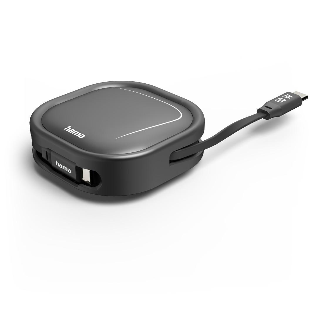 HAMA Прибиращ се кабел за зареждане, USB-C - USB-C, 60 W, 1 м