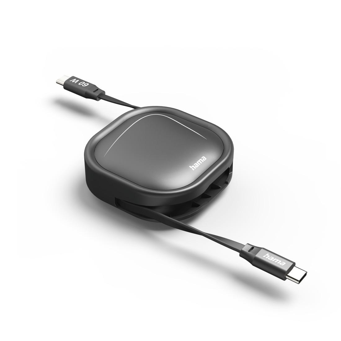 HAMA Прибиращ се кабел за зареждане, USB-C - USB-C, 60 W, 1 м