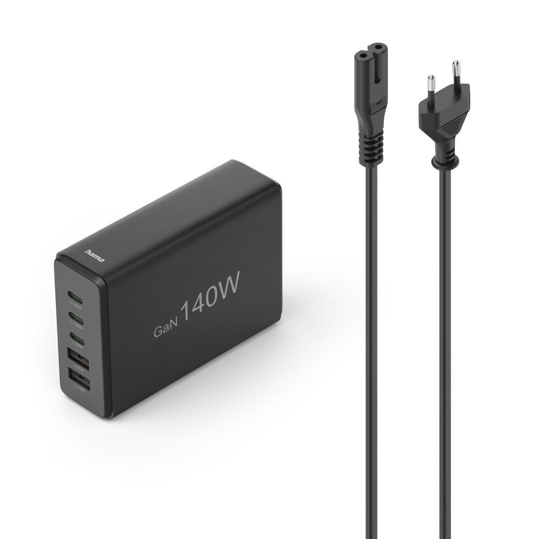 HAMA Зарядна станция 140 W, GaN, Fast Charger, 3 x USB-C, 2 x USB-A, PD