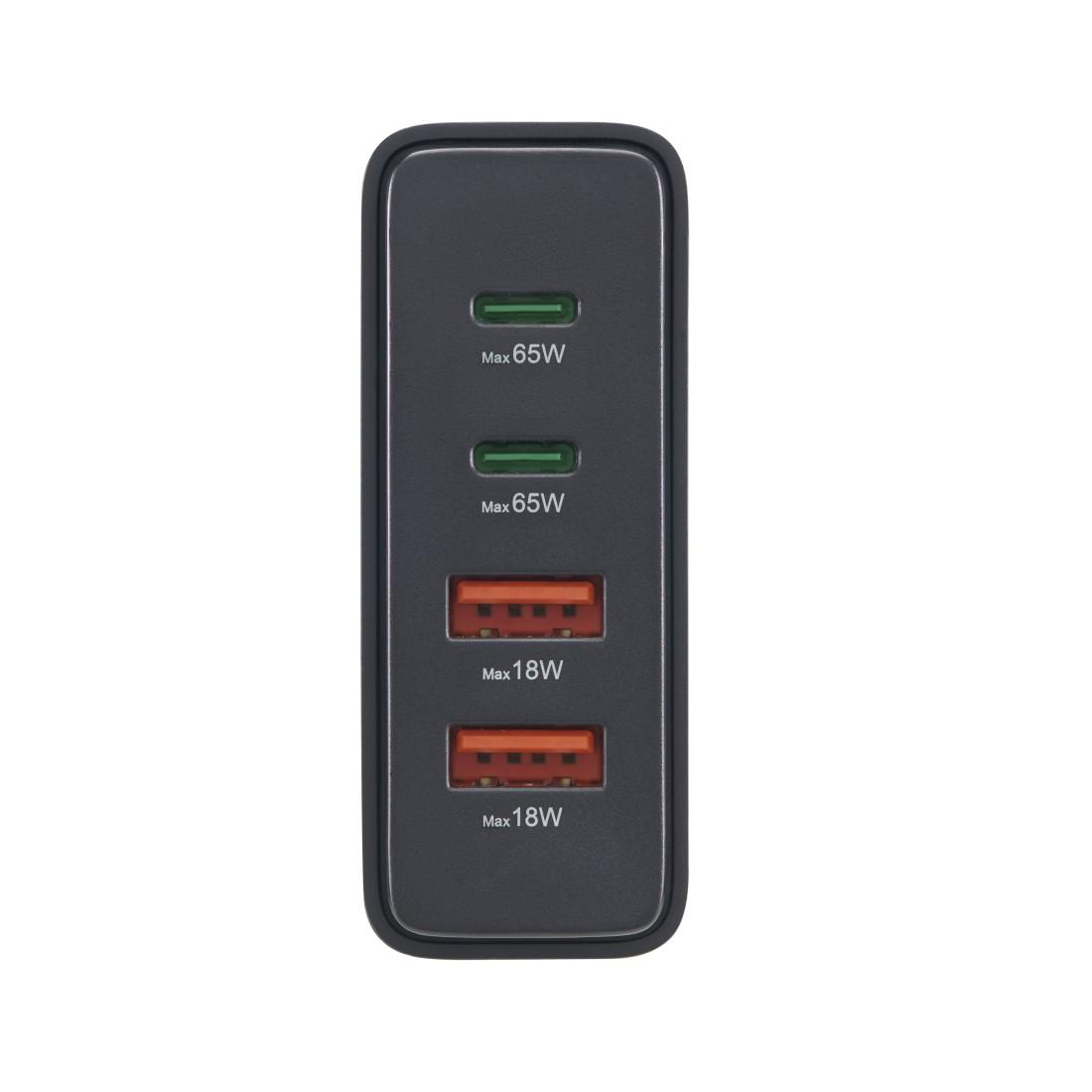 HAMA Зарядна станция 65 W, GaN, Fast Charger, 2 x USB-C, 2 x USB-A, PD