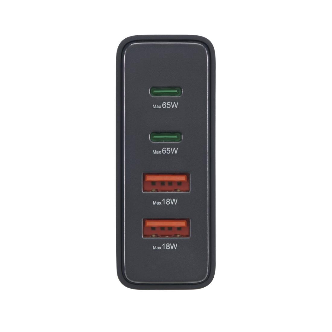 HAMA Зарядна станция 65 W, GaN, Fast Charger, 2 x USB-C, 2 x USB-A, PD