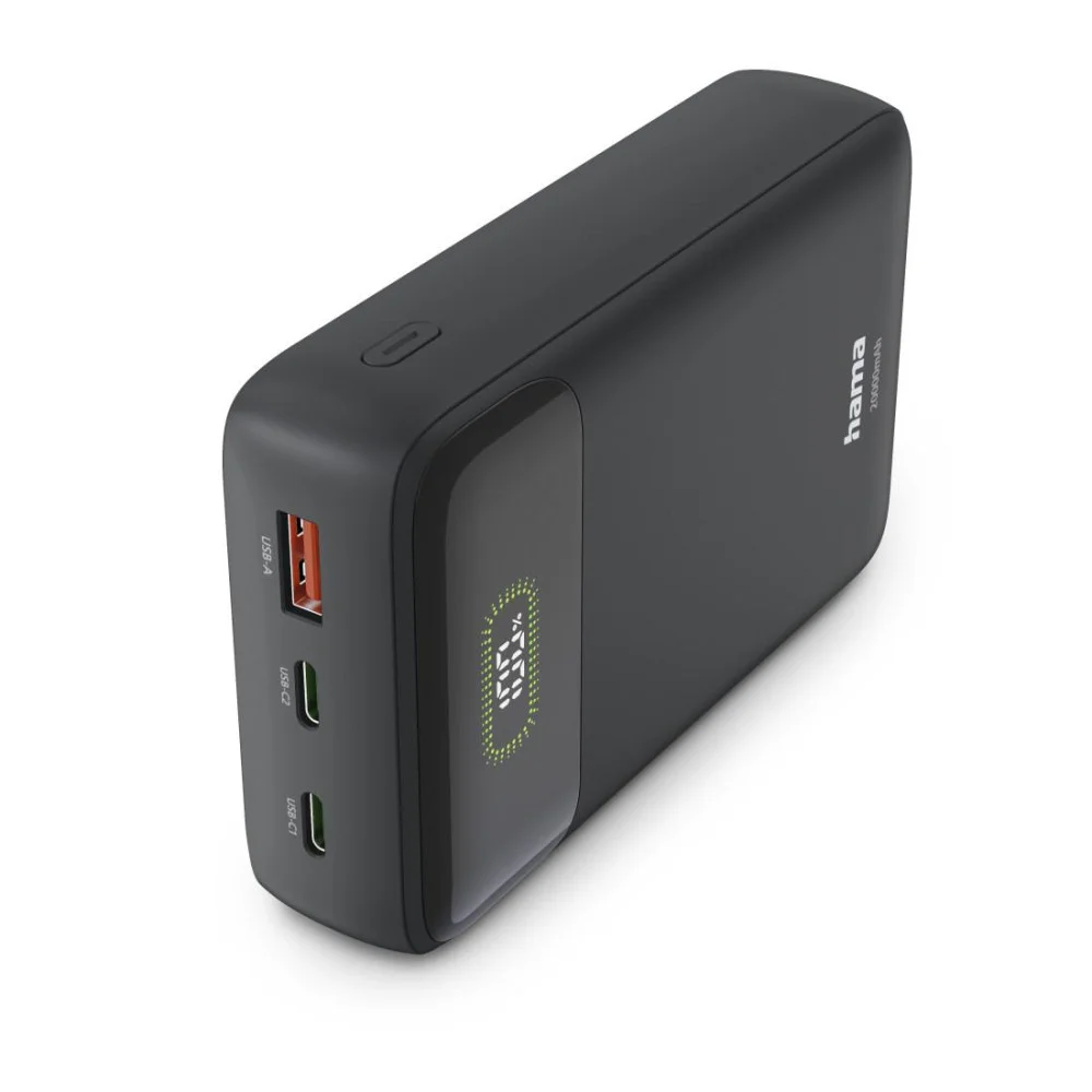 HAMA Външна батерия "PD20-W20", 20000 mAh, 3 изхода: 2 x USB-C, USB-A, Бързо зареждане