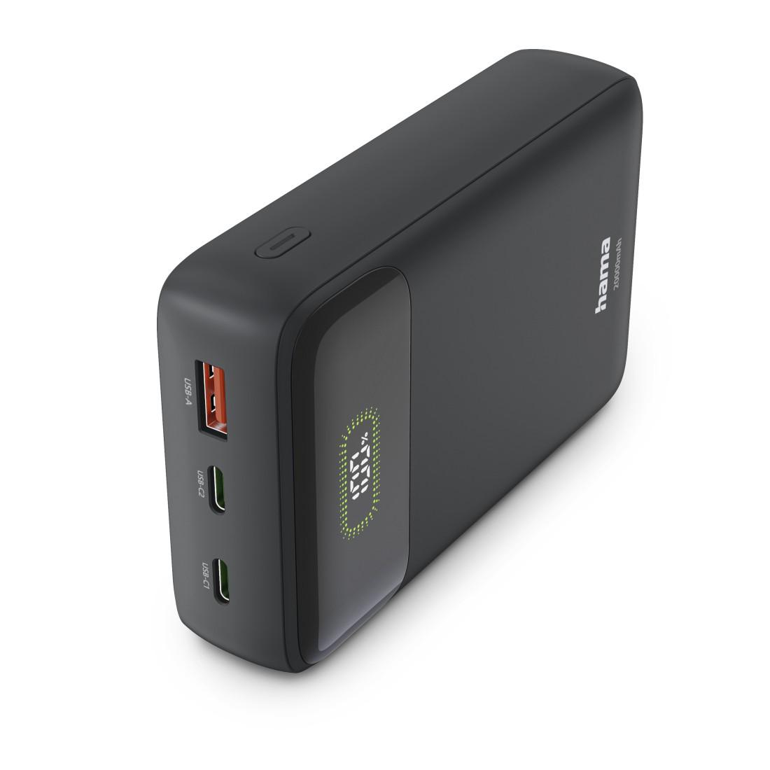 HAMA Външна батерия "PD20-W20", 20000 mAh, 3 изхода: 2 x USB-C, USB-A, Бързо зареждане