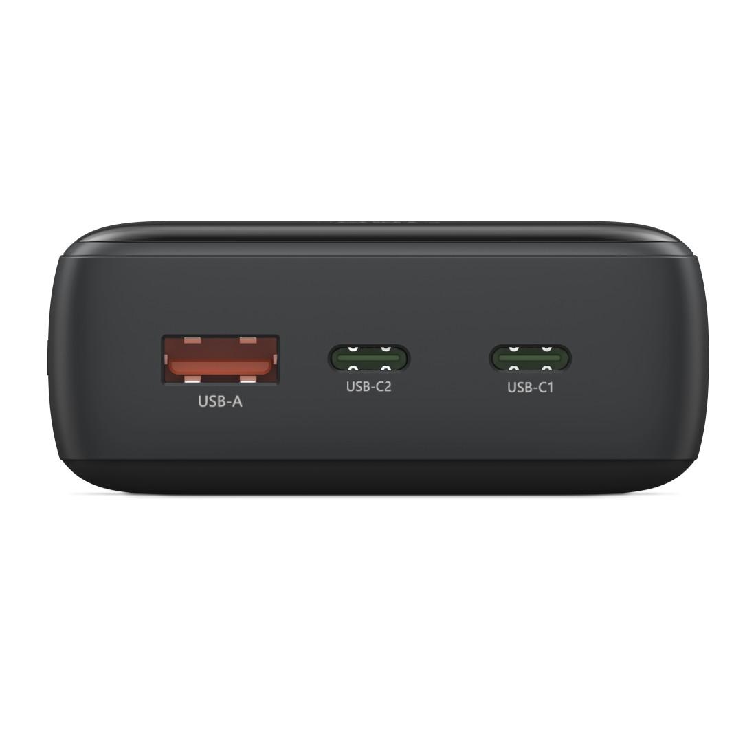 HAMA Външна батерия "PD20-W20", 20000 mAh, 3 изхода: 2 x USB-C, USB-A, Бързо зареждане