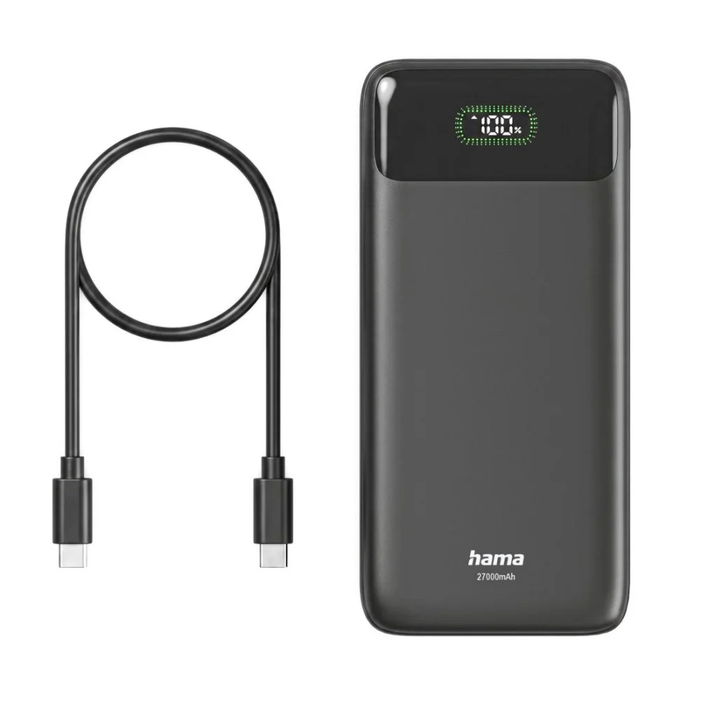 HAMA Външна батерия "PD27-W65", 27000 mAh, Изходи: 2xUSB-C, USB-A, Бързо зареждане