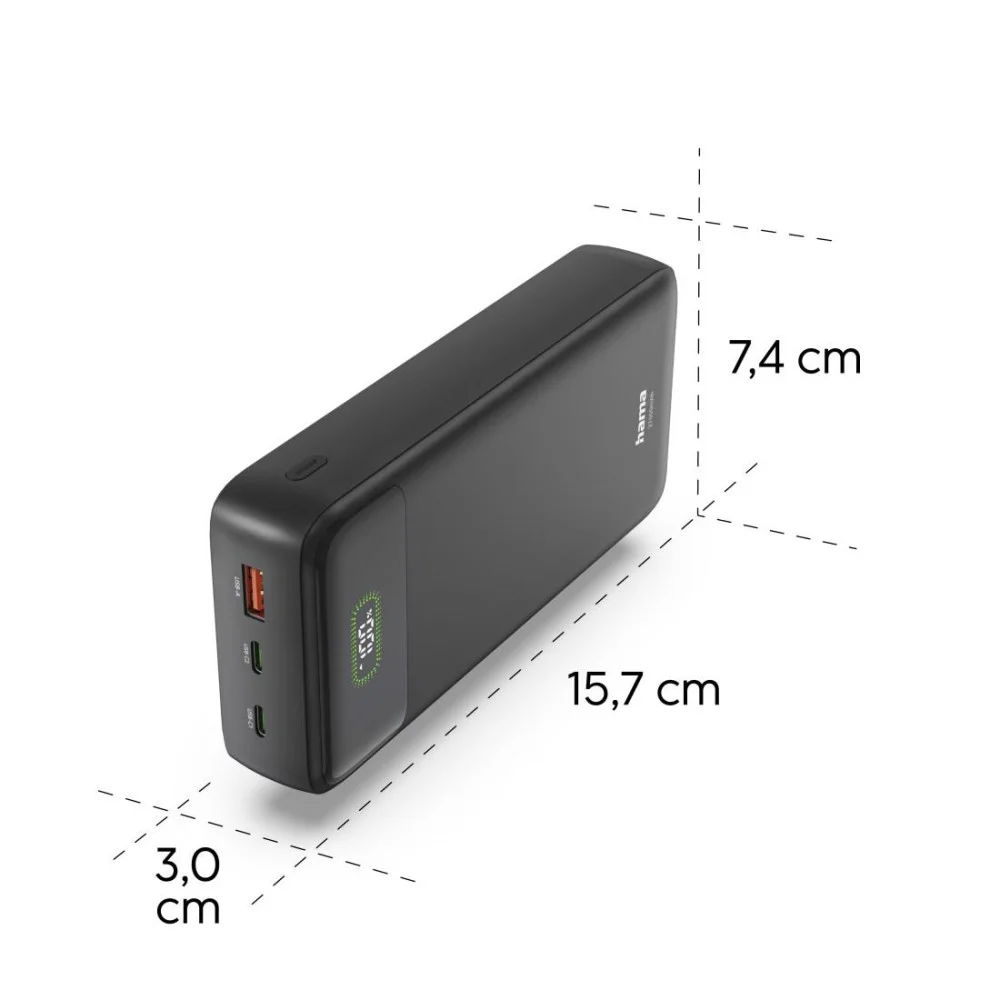 HAMA Външна батерия "PD27-W65", 27000 mAh, Изходи: 2xUSB-C, USB-A, Бързо зареждане