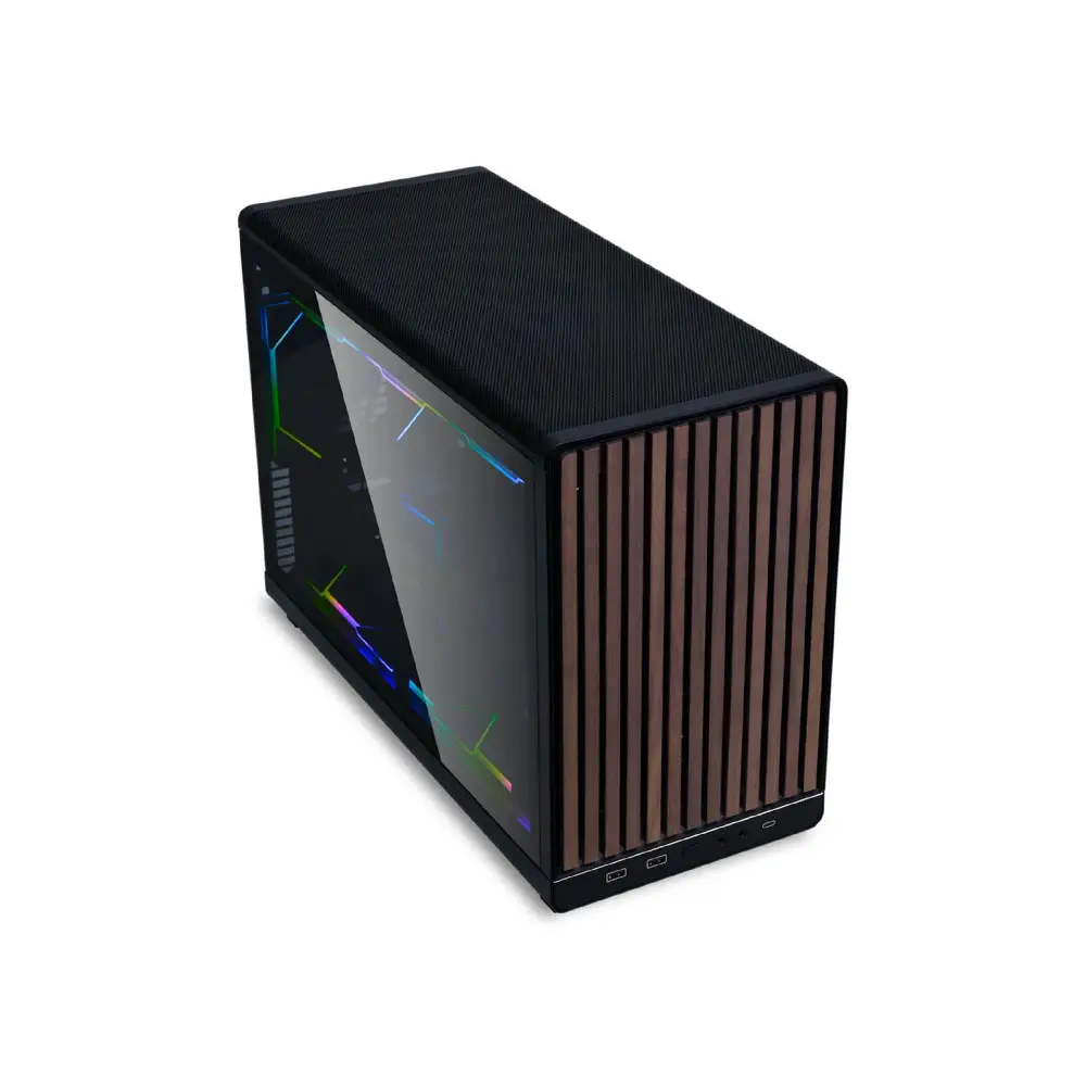 Кутия Lian Li DAN A3-mATX Wood Edition Black, Tempered Glass, Micro Tower