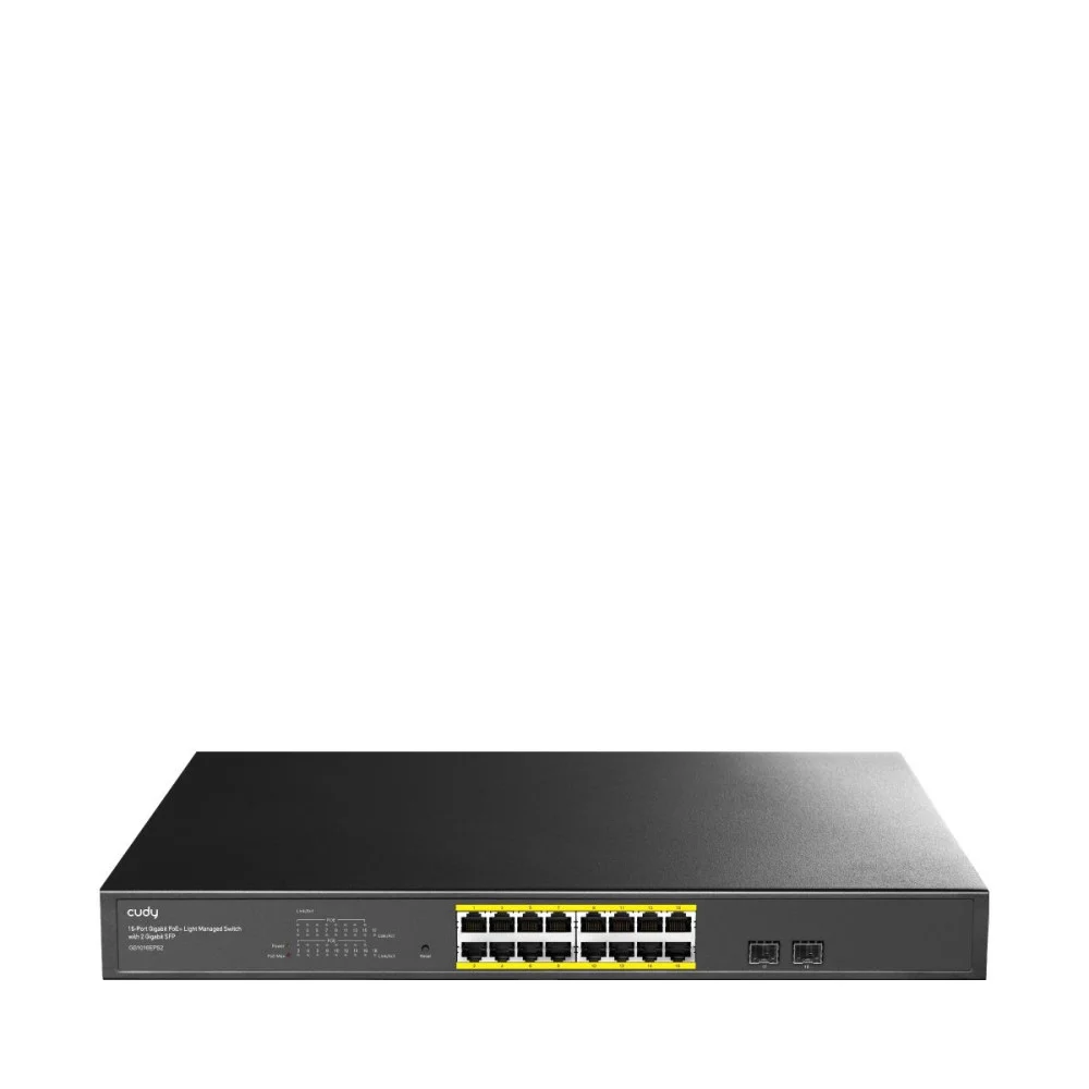 Суич Cudy GS1016Е, 16x порта управляем Gigabit PoE+, 2x Gigabit SFP слота