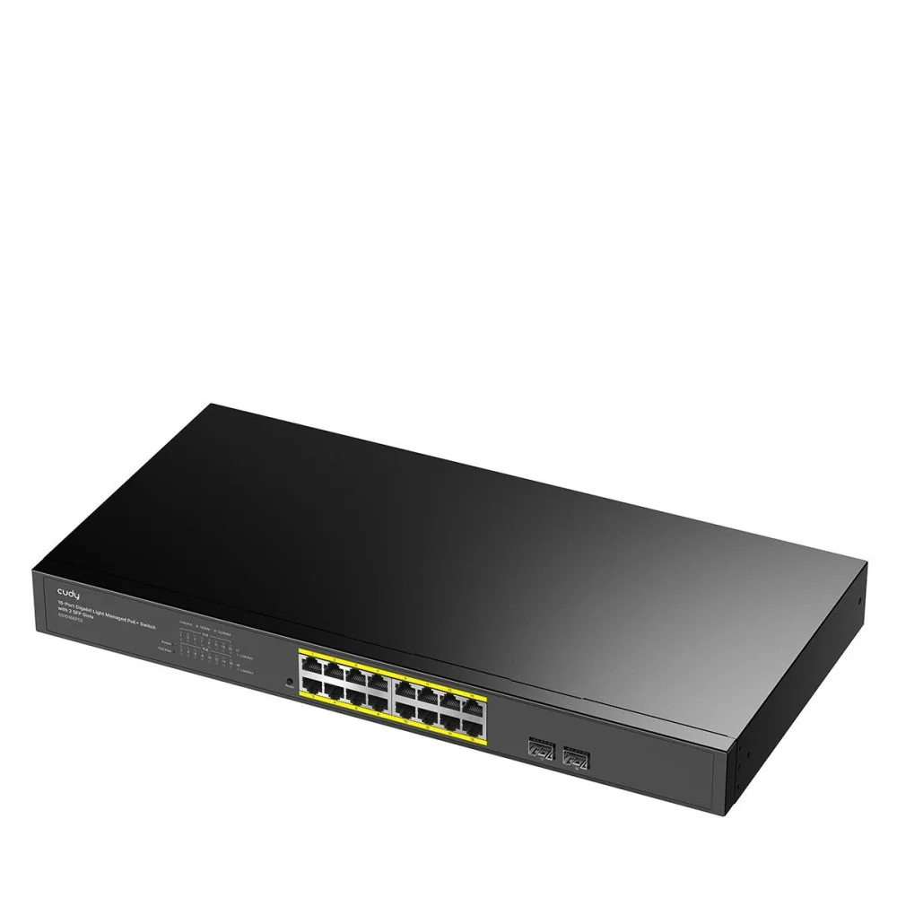 Суич Cudy GS1016Е, 16x порта управляем Gigabit PoE+, 2x Gigabit SFP слота