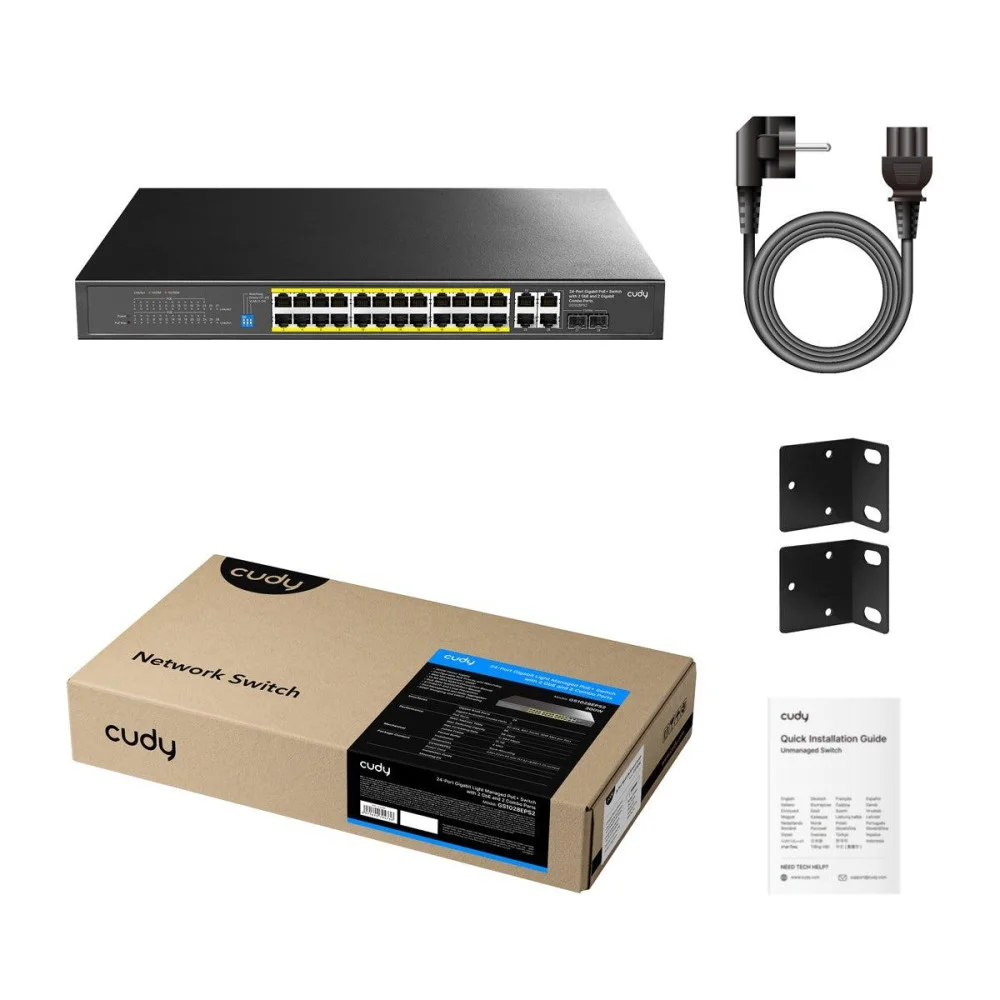 Суич Cudy GS1028EPS2, 24 портов, управляем Gigabit PoE+, 2x Gigabit SFP, 4× Uplink